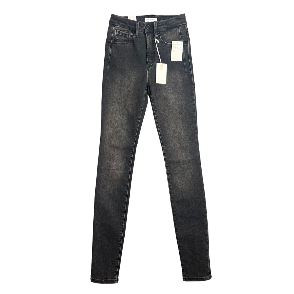 Good American Good Legs Skinny Jeans Size 2 / 26 Back Ankle Zip Faded Black NWT
